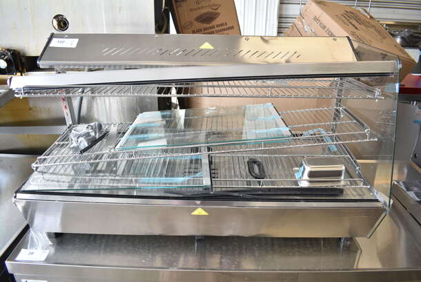 BRAND NEW SCRATCH AND DENT! ServIt 423HDM48SA Stainless Steel 48" Self / Full Service 3 Shelf Countertop Heated Display Case with Sliding Door. See Pictures for Broken Glass. 120 Volts, 1 Phase. Tested and Powers On But Does Not Get Warm - Image 1 of 7