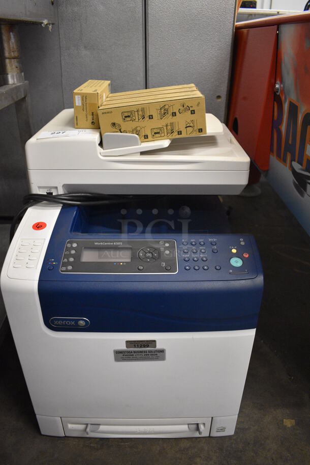 Xerox WorkCentre 6505 Countertop Printer w/ 2 Xerox Cyan Toner Cartridges, 2 Xerox Magenta Toner Cartridges and 1 Xerox Yellow Toner Cartridge. 16x21x24
