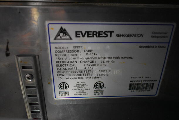 Everest EPPR2 Stainless Steel Commercial Pizza Prep Table w/ Oversized Stone Cutting Board on Commercial Casters. 115 Volts, 1 Phase. Tested and Working! - Image 8 of 8