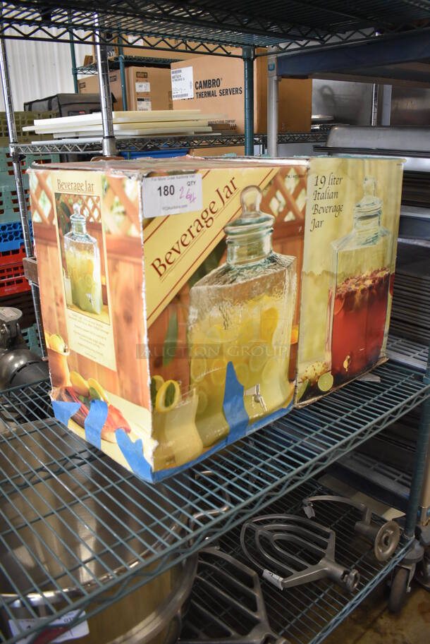2 BRAND NEW IN BOX! Glass Beverage Jars. Includes 12x12x20. 2 Times Your Bid! - Image 2 of 11