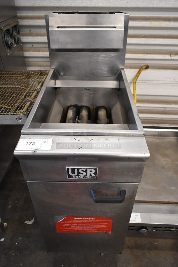 USR Cooking CF-40 Stainless Steel Commercial Floor Style Natural Gas Powered Deep Fat Fryer. 90,000 BTU.