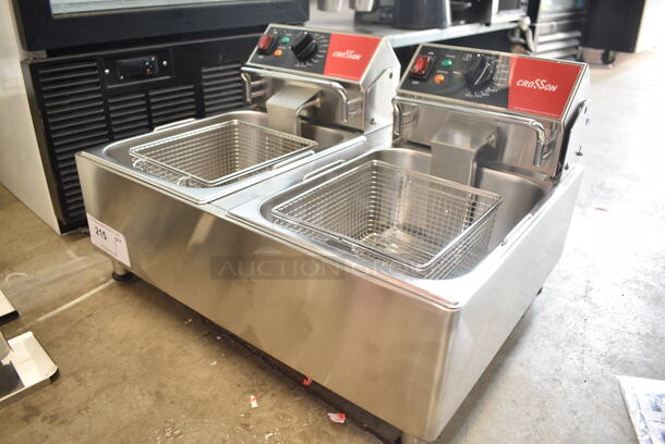 BRAND NEW SCRATCH AND DENT! 2023 Crosson CF-26 Stainless Steel Commercial Countertop Electric Powered 2 Bay Fryer w/ 2 Metal Fry Baskets. 120 Volts, 1 Phase. - Image 3 of 8