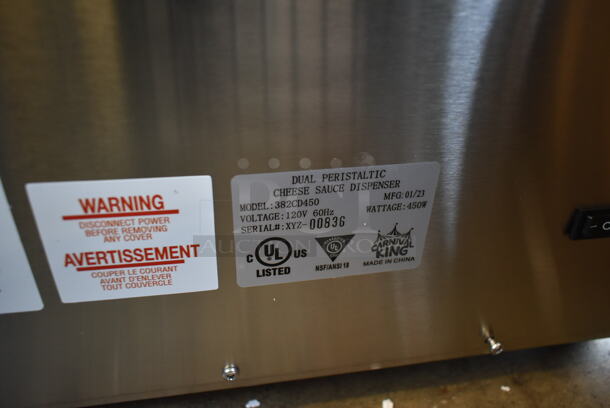 BRAND NEW SCRATCH AND DENT! 2023 Carnival King 382CD450 Stainless Steel Commercial Countertop Dual Peristaltic Chili and Cheese Sauce Dispenser. 120 Volts, 1 Phase. Tested and Working! - Image 10 of 10