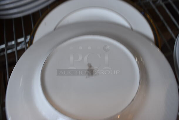 5 White Ceramic Plates w/ Gold and Blue Pattern. 8x8x1. 5 Times Your Bid! - Image 3 of 3