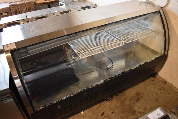 Chef AAA DC200-HC-BK Stainless Steel Commercial Refrigerated Display Case Merchandiser on Commercial Casters. See Pictures For Outer Glass Damage. 82x33x48. Tested and Does Not Power On - Image 8 of 8