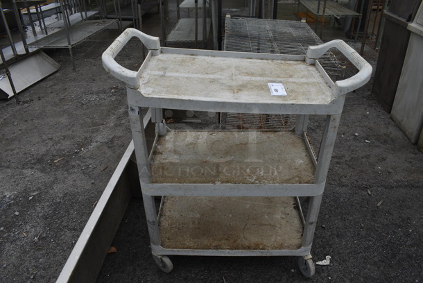 Tan Poly 3 Tier Cart w/ Push Handles on Commercial Casters. 34x17x37