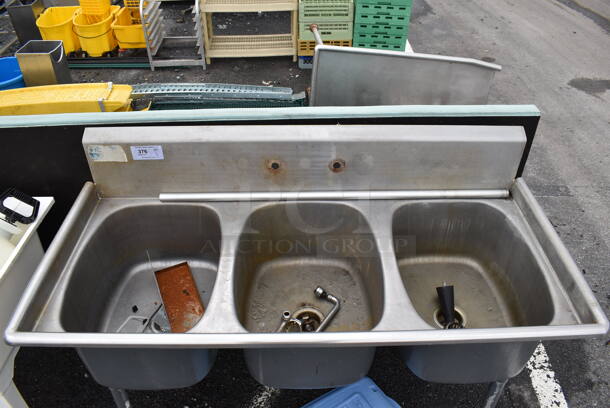 Stainless Steel Commercial 3 Bay Sink w/ Faucet and Handles. 60x28x42. Bays 17x22x11 - Image 4 of 4