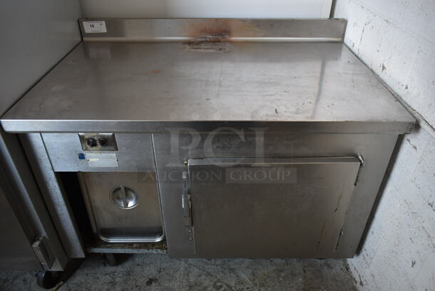 Stainless Steel Commercial Single Door Work Top Cooler w/ Backsplash on Commercial Casters. Tested and Powers On But Does Not Get Cold