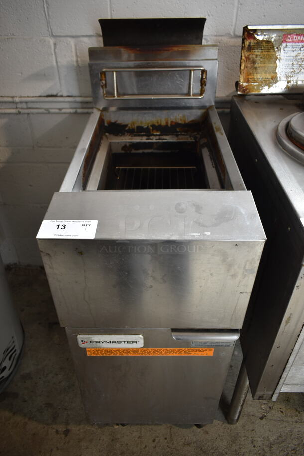 2019 Frymaster GF14SD Stainless Steel Commercial Floor Style Natural Gas Powered Deep Fat Fryer on Commercial Casters. 100,000 BTU. 