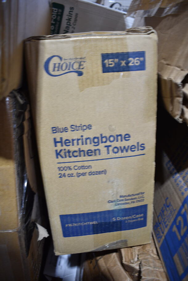 PALLET LOT of 30 BRAND NEW Boxes Including Cambro 12FSP148 Containers, 795PTOKFT8 Microwavable Folded Paper #8 Take-Out Container 6" x 4 5/8" x 2 1/2", 2 Box 500CC16 Choice Clear PET Customizable Plastic Cold Cup - 16 oz. - 1000/Case, 500CC9 Choice 9 oz. Clear PET Customizable Plastic Squat Cold Cup - 1000/Case, 433WHT006 Choice Extra Large Size Grey "Thank You" Medium-Duty Plastic T-Shirt Bag - 450/Case, Dart Clear Straw Slotted Lid, Choice Herringbone Kitchen Towels, 394345L Noble NexGen Powder-Free Disposable Black Hybrid 3 Mil Thick Gloves - Large - 1000/Case, 2 Box 128HD8COMBO ChoiceHD 8 oz. Microwavable Translucent Plastic Deli Container and Lid Combo Pack - 240/Case, 50016C Choice 16 oz. Coffee Print Poly Paper Hot Cup - 1000/Case, 12798 Pacific Blue Dispenser. 30 Times Your Bid!  - Image 10 of 12