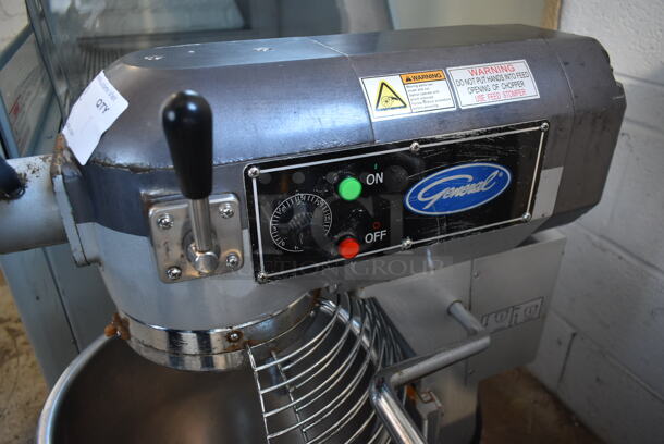 General GEM120 Metal Commercial Floor Style 20 Quart Planetary Dough Mixer w/ Stainless Steel Mixing Bowl, Bowl Guard and Paddle Attachments. 110 Volts, 1 Phase.  Tested and Working! - Image 6 of 7