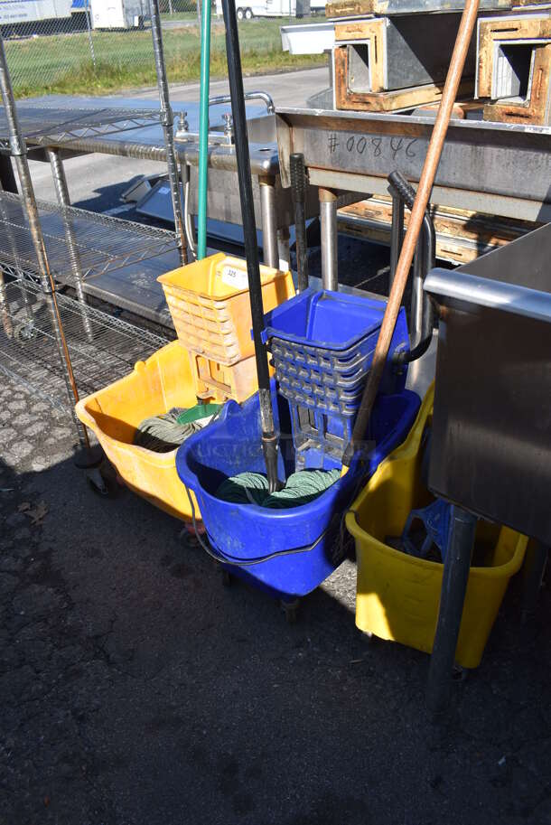3 Various Poly Mop Buckets w/ Wringing Attachment and Mop on Commercial Casters; 2 Yellow and 1 Blue. Includes 16x22x35. 3 Times Your Bid! - Image 4 of 7