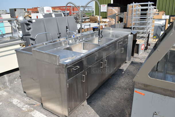 Stainless Steel 2 Bay Sink Enclosure w/ Drawers and Undercabinet Spacing and Gooseneck Faucet - Image 2 of 9