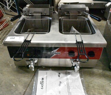 BRAND NEW SCRATCH AND DENT! 2023 Crosson CF-13 Stainless Steel Commercial Countertop Electric Powered 2 Bay Fryer w/ 2 Metal Fry Baskets. 120 Volts, 1 Phase.