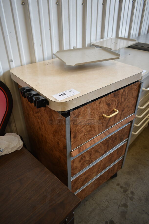 Brown Wood Pattern Counter w/ 4 Drawers on Casters. - Image 2 of 8