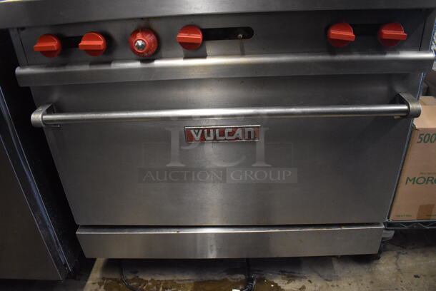 Vulcan Stainless Steel Commercial Natural Gas Powered 6 Burner Range w/ Oven, Over Shelf and Back Splash. 36x30x60 - Image 5 of 6