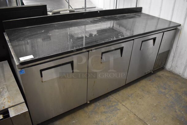 2017 True TUC-93 ENERGY STAR Stainless Steel Commercial 3 Door Work Top Cooler w/ Stone Countertop. 115 Volts, 1 Phase. 94x34x41. Tested and Working! - Image 1 of 8
