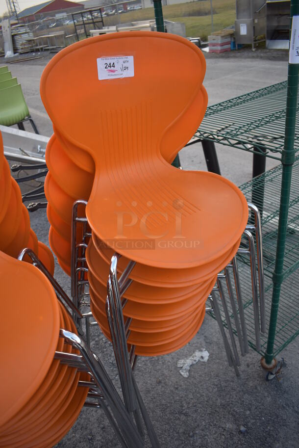 7 Dining Chairs w/ Orange Seat on Metal Legs. 20x20x32. 7 Times Your Bid! - Image 3 of 3