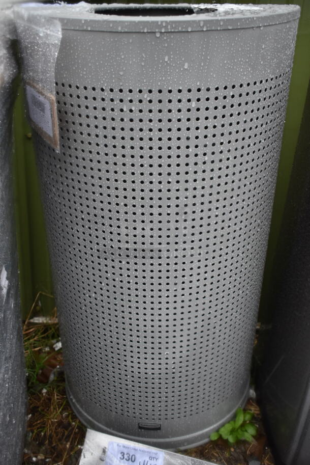 BRAND NEW SCRATCH AND DENT! Rubbermaid 690SH12EPLSM  Silhouettes Silver Metallic Steel Designer Half Round Waste Receptacle -12 Gallon - Image 3 of 6