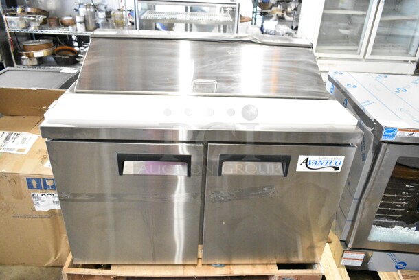BRAND NEW SCRATCH AND DENT! 2023 Avantco 178APT48HC Stainless Steel 48" 2 Door Refrigerated Sandwich Prep Table. 115 Volts, 1 Phase. Tested and Working! - Image 2 of 9