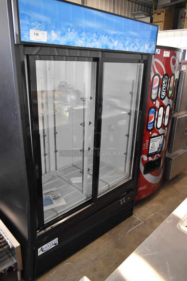 BRAND NEW SCRATCH AND DENT! 2024 Avantco 178GDS47HCB Metal Commercial 2 Door Reach In Cooler Merchandiser w/ Poly Coated Racks. 115 Volts, 1 Phase. Tested and Working! - Image 2 of 7