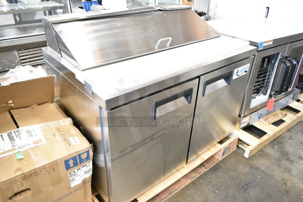 BRAND NEW SCRATCH AND DENT! 2023 Avantco 178APT48HC Stainless Steel 48" 2 Door Refrigerated Sandwich Prep Table. 115 Volts, 1 Phase. Tested and Working! - Image 3 of 9