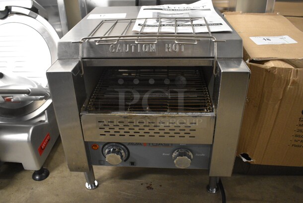 Ava Toast Model 184T140 Stainless Steel Commercial Countertop Conveyor Toaster Oven. 120 Volts, 1 Phase. 14.5x16.5x15.5. Cannot Test - Unit Needs New Plug Head