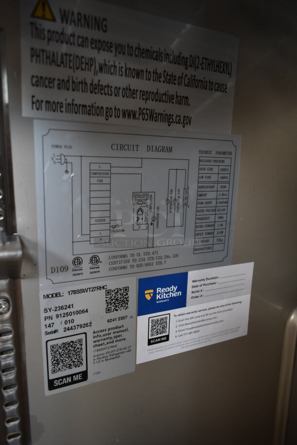 BRAND NEW SCRATCH AND DENT! 2023 Avantco 178SSWT27RHC Stainless Steel Commercial Single Door Work Top Cooler. 115 Volts, 1 Phase. Tested and Working! - Image 5 of 6