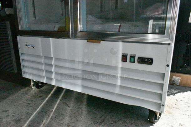 BRAND NEW SCRATCH AND DENT! 2024 Avantco 178GDC40HCW 48" White Customizable Swing Glass Door Merchandiser Refrigerator with LED Lighting on Commercial Casters. 115 Volts, 1 Phase. Tested and Working! - Image 4 of 10