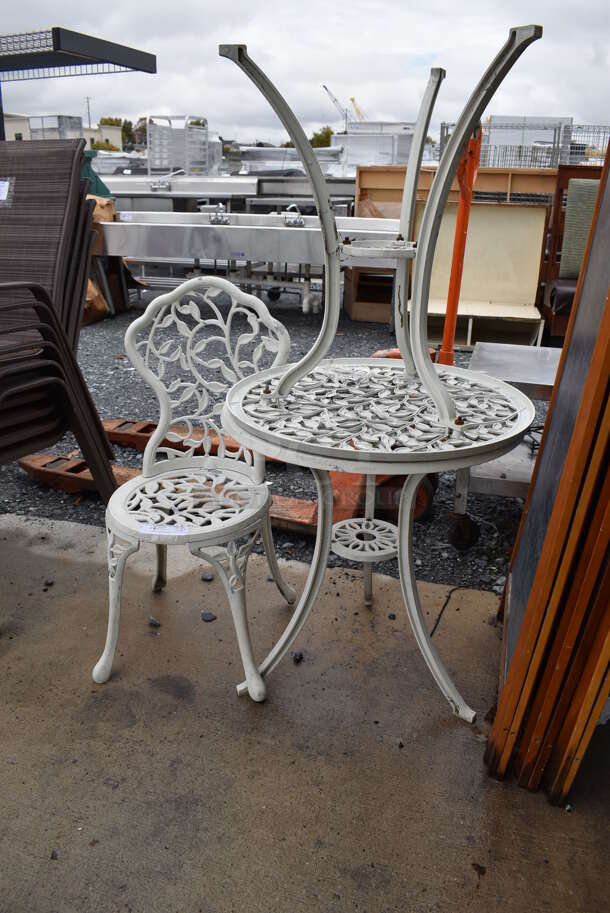 3 White Metal Outdoor Patio Furniture Pieces; 1 Chair and 2 Tables. 16x16x34, 24x24x26. 3 Times Your Bid! - Image 4 of 6