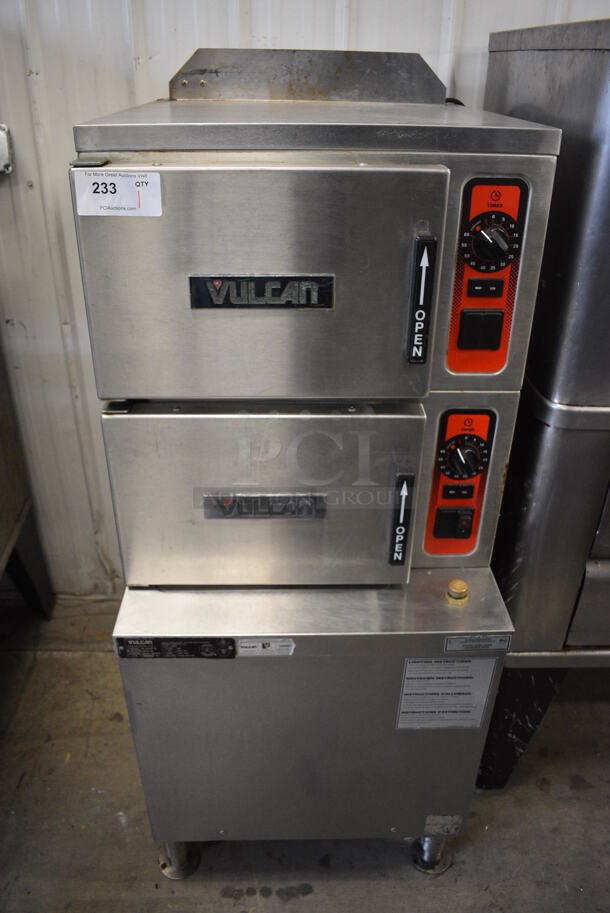 Vulcan C24GA10 Stainless Steel Commercial Floor Style Natural Gas Powered Double Deck Steam Cabinet. 125,000 BTU. 24x36x74. Tested and Working!