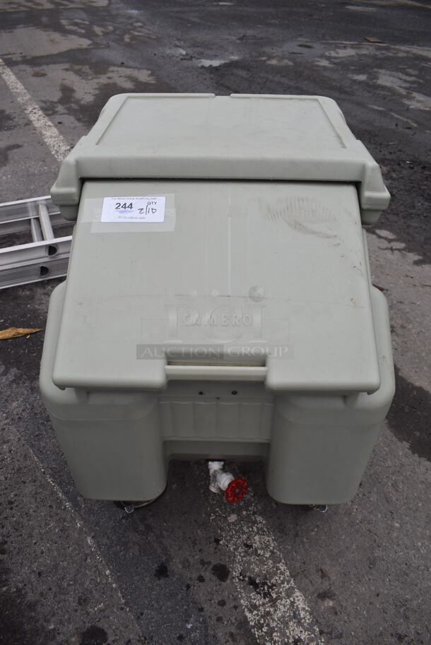 Cambro Green Gray Poly Insulated Portable Ice Bin on Commercial Casters. 23x31x29