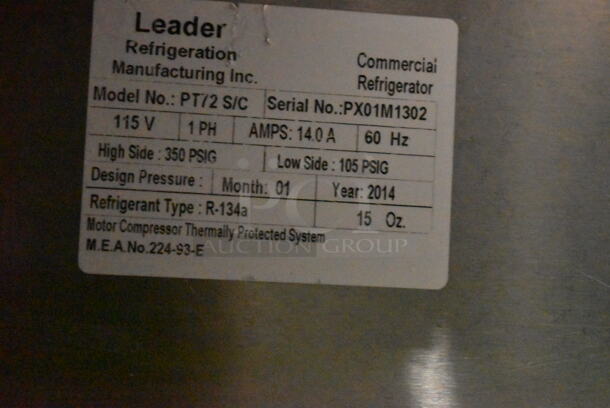 2014 Leader PT72 S/C Stainless Steel Commercial Pizza Prep Table w/ Oversized Stone Cutting Board. 115 Volts, 1 Phase. Tested and Working! - Image 8 of 8