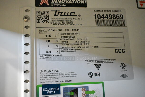 2022 True GDM-23F-HC Metal Commercial Single Door Reach In Freezer Merchandiser w/ Poly Coated Racks. 115 Volts, 1 Phase. Tested and Working! - Image 3 of 3