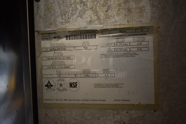 2012 Pitco Frialator SG18 Stainless Steel Commercial Floor Style Natural Gas Powered 75 Pound Capacity Deep Fat Fryer on Commercial Casters. 140,000 BTU. - Image 5 of 5