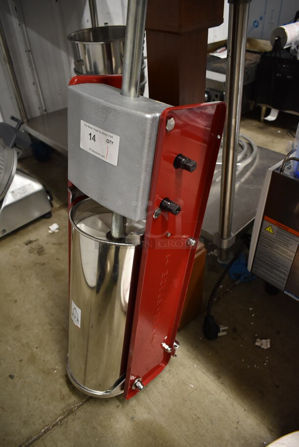 BRAND NEW SCRATCH AND DENT! Tre Spade F25000 30 lb. Manual Horizontal 2-Speed Red Enamel Steel Sausage Stuffer.  - Image 4 of 7