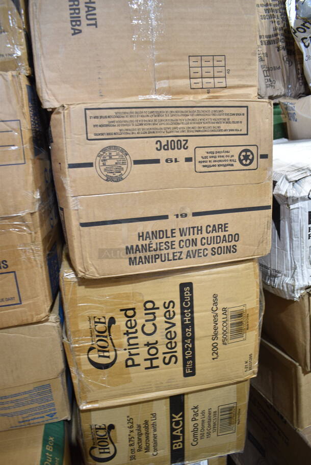 PALLET LOT of 24 BRAND NEW Boxes Including 500CC16 Choice Clear PET Customizable Plastic Cold Cup - 16 oz. - 1000/Case, TP12 Solo Ultra Clear Plastic Cold Cup, 20G-063015 Gusset Bags, Pactiv Newspring NC888B Versatainer Rectangular Container, Choice 6" x 6" x 3" Compostable Sugarcane / Bagasse Take-Out Container, 378W-2000 Cups, 966TALLFLDB Choice White Tall-Fold 6" x 13" Dispenser Napkin - 8000/Case, 129MCS38B Choice 38 oz. Black Rectangular Microwavable Heavy Weight Container with Lid 8 3/4" x 6 1/4" x 2" - 150/Case, 3 Box 129MCS38B Choice 38 oz. Black Rectangular Microwavable Heavy Weight Container with Lid 8 3/4" x 6 1/4" x 2" - 150/Case, 500COLLAR Choice 10-24 oz. Printed Coffee Cup Sleeve / Jacket / Clutch - 1200/Case, Choice 2 oz Portion Cups, Choice 0.75 Portion Cups, 274MOPBCKTGY Lavex 35 qt. Gray Mop Bucket, 433SLINERBL Baker's Lane 16" x 24" Full Size Silicone Coated Parchment Paper Bun / Sheet Pan Liner Sheet - 1000/Case, 612FS7800 Choice Full Size Foil Steam Pan. 24 Times Your Bid! - Image 9 of 12