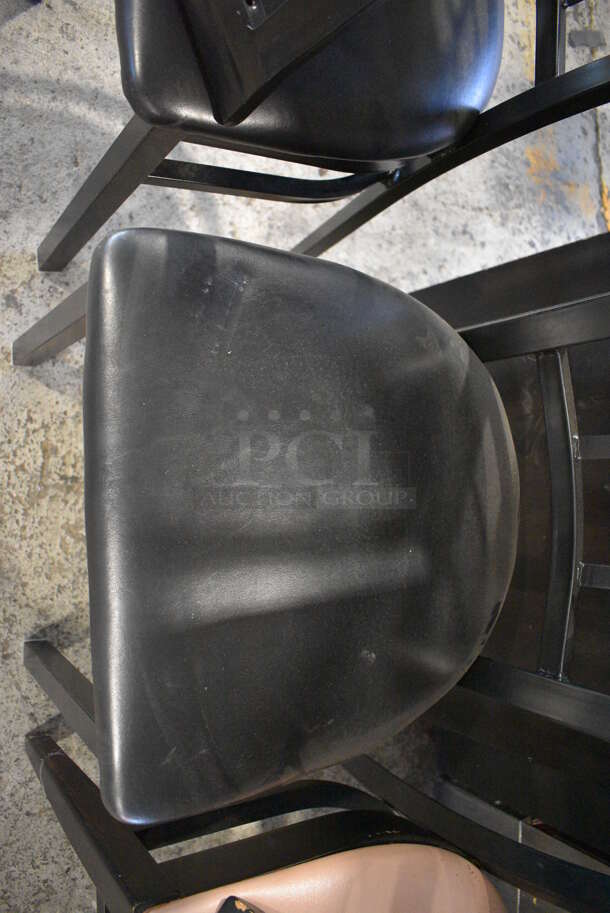4 Wood Pattern Black Dining Chairs w/ Black Seat Cushion. 17x17x36. 4 Times Your Bid! - Image 3 of 5