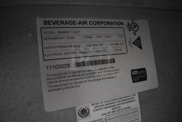 Beverage Air BB48GY-1-S-27 Stainless Steel Commercial 2 Door Back Bar Cooler Merchandiser. 115 Volts, 1 Phase. 48x24x36. Tested and Working! - Image 6 of 6
