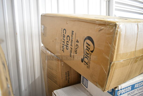 PALLET LOT of 30 BRAND NEW Boxes Including 2 Box 128HDLDBULK ChoiceHD Microwavable Translucent Plastic Deli Container Lid - 480/Case, 5002BNAPWH Choice 2-Ply White Beverage / Cocktail Napkin - 3000/Case, Choice Black Beverage Napkins, 612OB4LB Choice 4 lb. Oblong Foil Take-Out Container - 250/Case, 795PTOKFT1 Choice 4 5/8" x 3 1/2" x 2 1/2" Kraft Microwavable Folded Paper #1 Take-Out Container - 450/Case, 4 Box 130ROLLKFSSV Visions 17" x 17" Pre-Rolled Linen-Feel White Napkin and Silver Heavy Weight Plastic Cutlery Set - 100/Case, 500LFLAT Choice Clear Flat Lid with Straw Slot - 9, 12, 16, 20, and 24 oz. - 1000/Case, Bakers Lane Corrugated Cake Circles, Moist Towelettes, Choice Molded Fiber Cup Carrier, 4 Box 5013858HVY Lavex Hercules 55 Gallon 2 Mil 38" x 58" Low Density Heavy-Duty Black Can Liner / Trash Bag - 50/Case. 30 Times Your Bid! - Image 12 of 12