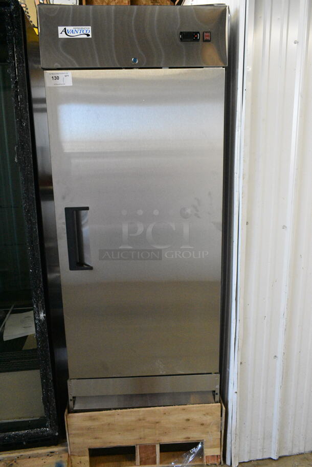 BRAND NEW SCRATCH AND DENT! 2024 Avantco 178A19FHC Stainless Steel Commercial Single Door Reach In Freezer w/ Poly Coated Racks. 115 Volts, 1 Phase. Tested and Working! - Image 1 of 6