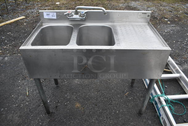 Krowne Stainless Steel Commercial 2 Bay Back Bar Sink w/ Right Side Drain Board, Faucet and Handles. 36x18x32. Bays 10x14x9. Drain Board 12x16x1 - Image 1 of 5