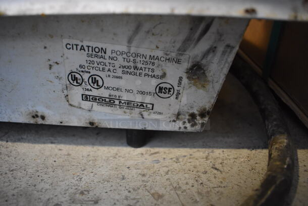 Gold Medal Model 2001ST Metal Commercial Countertop Popcorn Machine Merchandiser. 120 Volts, 1 Phase. 27x21x40. Cannot Test Due To Plug Style - Image 3 of 4