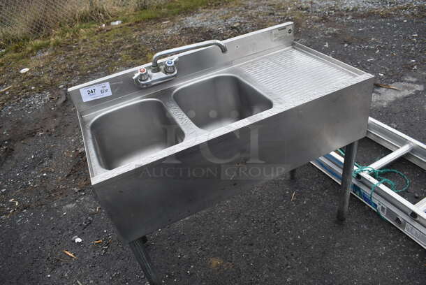 Krowne Stainless Steel Commercial 2 Bay Back Bar Sink w/ Right Side Drain Board, Faucet and Handles. 36x18x32. Bays 10x14x9. Drain Board 12x16x1 - Image 5 of 5