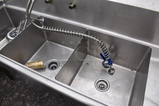 Stainless Steel Commercial 3 Bay Sink w/ Right Side Drain Board, Faucet, Handles and Spray Nozzle Attachment. 76x24x46. Bays 18x18x12. Drain Board 18x21x1 - Image 3 of 6