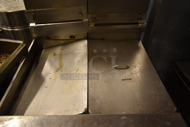 Pitco Frialator SG14 Stainless Steel Commercial Floor Style Natural Gas Powered Double Bay Deep Fat Fryer w/ Filtration System and Grease Trap. 110,000 BTU.  - Image 8 of 11