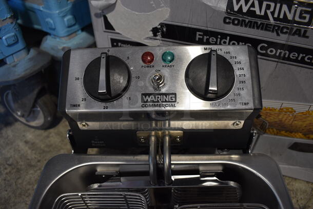 BRAND NEW SCRATCH AND DENT! Waring Stainless Steel Commercial Countertop Electric Powered Fryer w/ 2 Metal Fry Baskets. 208 Volts, 1 Phase. 13x24x12 - Image 4 of 7