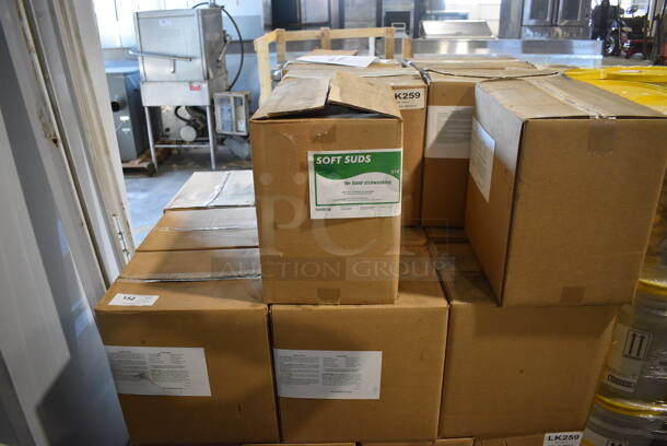 PALLET LOT of 26 Boxes of BRAND NEW Soft Suds Hand Dishwashing Powder. 26 Times Your Bid!