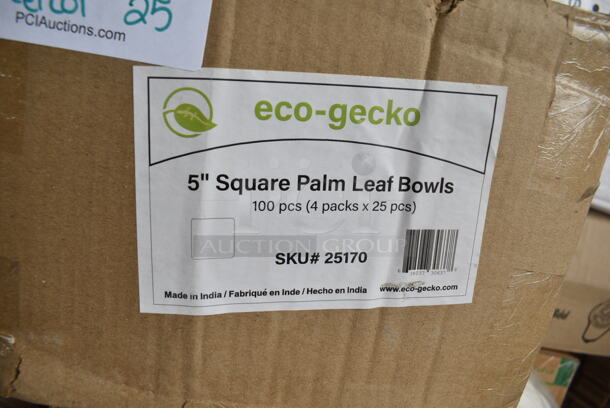 PALLET LOT of 25 BRAND NEW Boxes Including 999RP10 10" Plates, 347SLWG8 Visions 8 oz. Heavy Weight Clear Plastic Stemless Wine Glass - 64/Case, GET CS-10-RM Rustic Mill 10 1/2" Irregular Round Coupe Plate - 12/Case, 500LFLAT Choice Clear Flat Lid with Straw Slot - 9, 12, 16, 20, and 24 oz. - 1000/Case, 475TCLD55BL Lavex 55 GallonBlue Round Commercial Trash Can Lid, Eco-Gecko 5" Square Palm Leaf Bowls, 612D3COMP Choice 8 1/2"x 6 3/8" 3-Compartment Oblong Foil Take-Out Container with Board Lid - 250/Case, 795PTOBK1 Choice Black Microwavable Folded Paper #1 Take-Out Container 4 3/8" x 3 1/2" x 2 1/2" - 450/Case, 395TO961 EcoChoice 9" x 6" x 3" Compostable Sugarcane / Bagasse 1 Compartment Take-Out Container - 200/Case, 347SLW68 Plastic Stemless Wine Glasses. 25 Times Your Bid! - Image 8 of 12