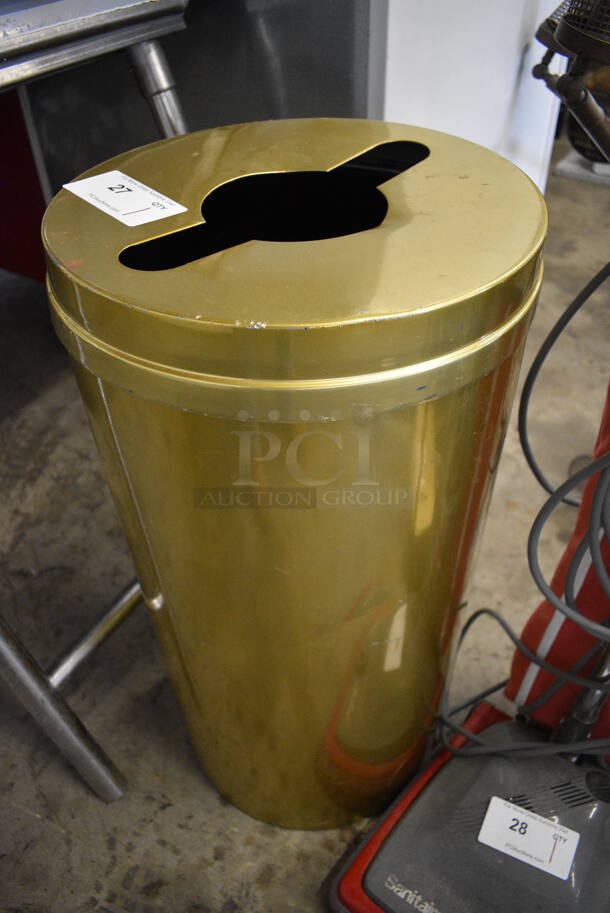 Gold Colored Metal Trash Can Shell. 15x15x30.5 - Image 3 of 3